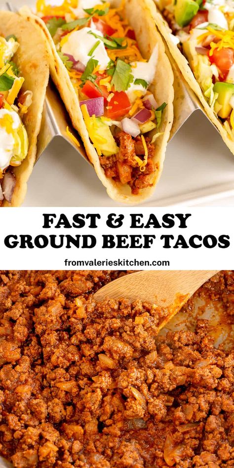 These Easy Ground Beef Tacos are the perfect choice for a casual, no fuss taco night at home. Fast, simple, and satisfying! #tacos #groundbeef #beef #30minutemeals #easydinner #taconight #mexican #mexicanfood Taco Recipes Mexican, Homemade Taco Seasoning Mix, Minced Beef Recipes, Beef Tacos Recipes, Minced Meat Recipe, Easy Ground Beef, Beef Tacos, Ground Beef Tacos, Mince Recipes