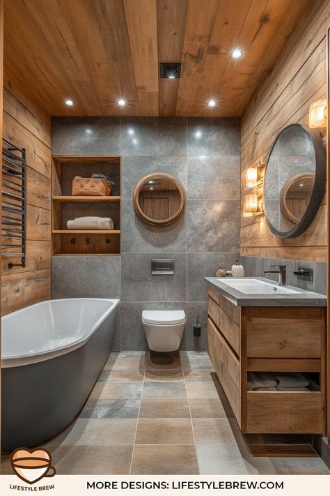 Rustic Style Bathroom Ideas - LifeStyle Brew Cabin Inspired Bathroom, Rustic Spa Bathroom, Cabin Bathroom Ideas Rustic, Small Cabin Bathroom Ideas, Small Cabin Bathroom, Log Cabin Bathroom Ideas, Rustic Style Bathroom, River Rock Bathroom, Vintage Fixtures