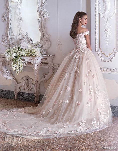 demetrios 2019 bridal off the shoulder sweetheart neckline full embellishment romantic princess pink ball gown a  line wedding dress chapel train (1) bv -- Platinum by Demetrios 2019 Wedding Dresses | Wedding Inspirasi #wedding #weddings #bridal #weddingdress #bride ~ Demetrios Wedding Dress, Romantic Princess, Wedding Dress Black, Pink Ball Gown, Western Wedding Dresses, A Wedding Dress, Princess Wedding, Long Wedding Dresses, Perfect Wedding Dress