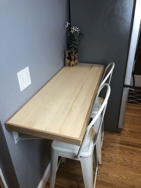 Foldable Breakfast Counter, Fold Out Breakfast Bar, Chalk Paint Chairs, Desk Makeover Diy, Diy Fireplace Mantel, Table Breakfast, Oak Trim, Farmhouse Style Table, Kitchen Island Table