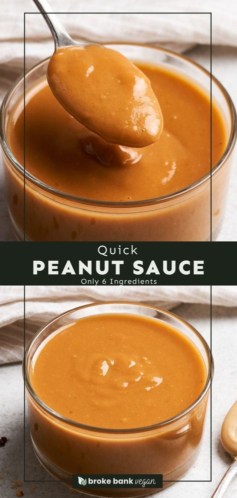 This homemade peanut sauce recipe is incredibly easy to make, budget-friendly, and so versatile! Combining the creaminess of natural peanut butter with a blend of tangy and spicy ingredients, it’s perfect for adding a punch of flavor to your meals. Serve it with stir-fries, noodles, salads, or spring rolls! #peanutsauce #vegansauces #glutenfreesauces Noodle Sauce Recipe, Vegan Fish And Chips, Spring Roll Sauce, Peanut Sauce Noodles, Easy Peanut Sauce, Homemade Peanut Sauce, Gluten Free Sauces, Peanut Sauce Recipe, Spicy Peanut Sauce