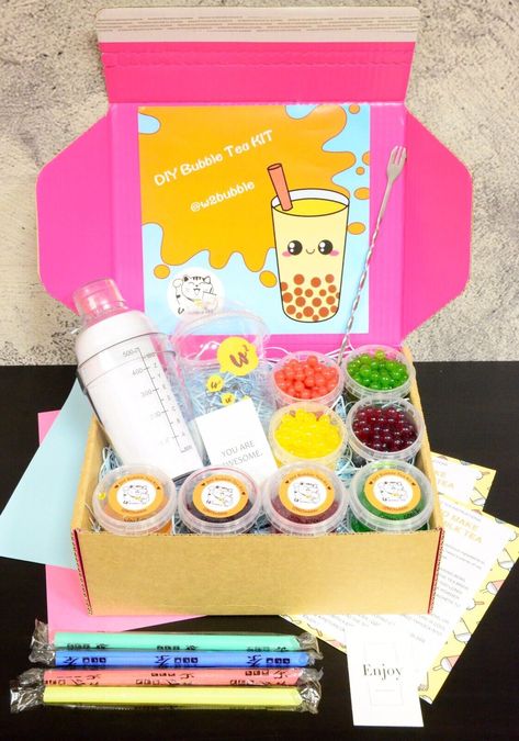 Boba Tea Stuff, Boba Tea Kit, Bubble Tea Kit, Boba Accessories, Boba Stuff, Diy Boba, Bubble Tea Cup, Bubble Fruit, Box Regalo