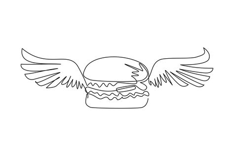 Drawing Burger, Wings Icon, Creative Concept, One Line Drawing, Continuous Line Drawing, Continuous Line, Cheeseburger, Doodle Art, Line Drawing