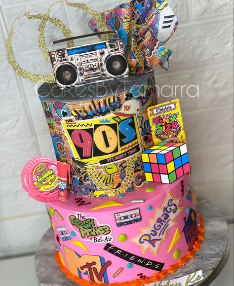 Freaknik 90s Party Decorations, 90s Theme Birthday Cake For Women, 90s Hip Hop Birthday Cake, 90s Hip Hop Cake, 90s Themed 30th Birthday Party Cake, 40th Birthday 90's Theme, 90s Hip Hop Cupcakes, Glow Birthday Party Ideas, Freaknik Party