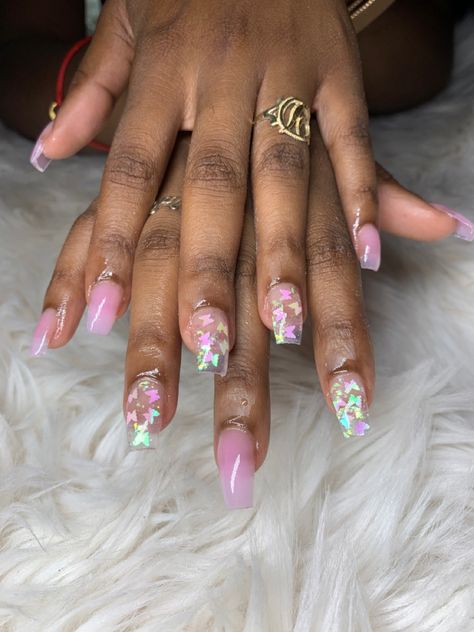 Incapcilated Butterfly Nails, Clear Butterfly Nails, Butterflies Nails Acrylics, Clear Butterfly, Short Pink Nails, Micro Braids Hairstyles, Curved Nails, Butterfly Nails, Butterfly Decal