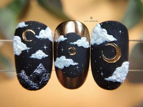 Halloween 3d Nails, Landscape Nails, Summer Art Ideas, Nails Moon, Patriotic Nail, Maquillage Yeux Cut Crease, Boho Nails, Witchy Nails, Fourth Of July Nails