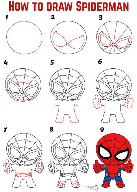 How to Draw Spiderman for Kids - Crafty Morning Spiderman Cartoon Drawing, How To Draw Spiderman, Drawing Spiderman, Draw Spider, Spiderman Sketches, Lego Spiderman, Spider Drawing, Crafty Morning, Drawing Legs