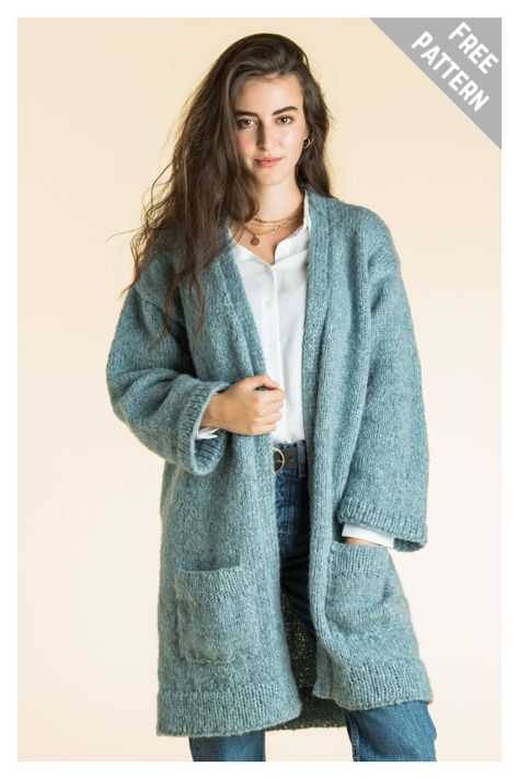 Long Cardigan Knitting Pattern, Knitted Coat Pattern, Knitted Jackets Women, Free Knitting Patterns For Women, Cardigan Sweater Pattern, Ladies Cardigan Knitting Patterns, Easy Knitting Patterns Free, Knitting Patterns Free Sweater, Knit Cardigan Pattern