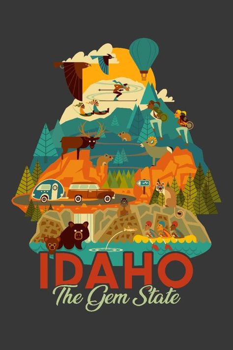 Idaho - Gem State - Geometric - Contour 95734 (Art Prints, Wood & Metal Signs, Canvas, Tote Bag, Tow Colorado Poster, Grand Lake Colorado, Color Contour, Fort Collins Colorado, Go Bag, Stock Art, Go Bags, Antique Maps, Fort Collins