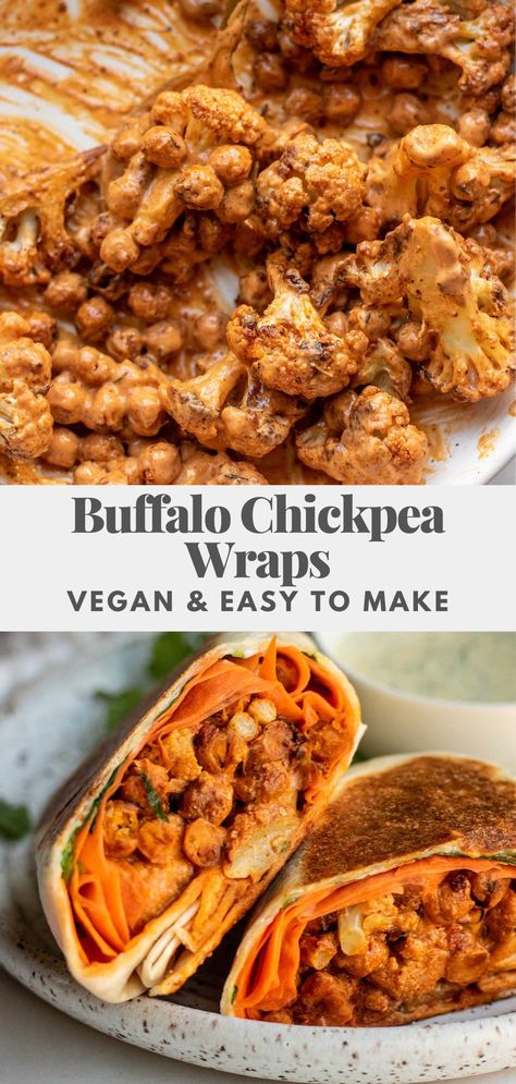 Buffalo Chickpea Tacos, Chickpea Cauliflower Wrap, Buffalo Chicken Chickpeas, Buffalo Chickpea Wrap, Buffalo Chickpeas, Buffalo Chickpea Salad, Veggie Burritos, Chickpea Wrap, Spicy Buffalo Sauce