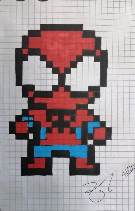 Spiderman Pixel Art, Square Drawing, Spiderman Drawing, Blue Drawings, Spiderman Art Sketch, Graph Paper Drawings, Easy Pixel Art, Pixel Art Templates, Pixel Drawing