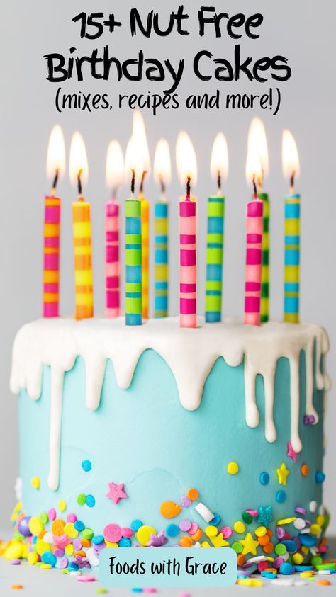 Looking for a nut free birthday cake? From cake recipes to cakes delivered to your house, you're sure to find your perfect cake in this article. Nut Free Cake Recipe, Nut Free Desserts, Tree Nut Allergy, Peanut Allergy, Birthday Cake Chocolate, White Cake Mixes, Free Birthday, Chocolate Cake Mixes, Birthday Food