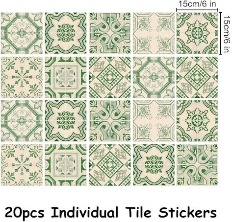 20pcs Green Victorian Tile Stickers, Kitchen Bathroom Wall Tile Stickers Peel and Stick on Tile Transfers Covers Decals Self Adhesive Vinyl Waterproof Beige Vintage Mosaic (15cm x 15cm, 6x6 inches) : Amazon.co.uk: Home & Kitchen Wall Tile Stickers, Tile Transfers, Victorian Tile, Stickers Kitchen, Tile Stickers Kitchen, Vintage Mosaic, Tile Stickers, Bathroom Wall Tile, Stick On Tiles