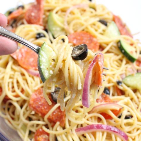 Italian Spaghetti Pasta Salad Italian Spaghetti Pasta Salad, Seafood Pasta Salad, Cold Spaghetti Salad, Seafood Pasta Salad Recipe, Spaghetti Pasta Salad, Seafood Spaghetti, Homemade Pasta Salad, Salad With Shrimp, Seafood Salad Pasta