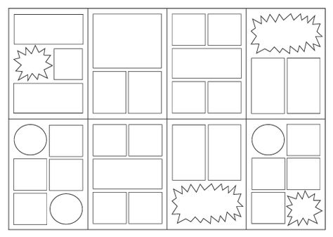 Frames for drawing and writing comics are printed on quality paper and staple-bound in a cardstock cover. Description from skybluepink.com. I searched for this on bing.com/images Comic Book Yearbook, Comic Strip Template, Make A Comic Book, Writing Comics, Comic Template, Humor Comics, Comic Book Template, Comic Frame, Comic Book Layout