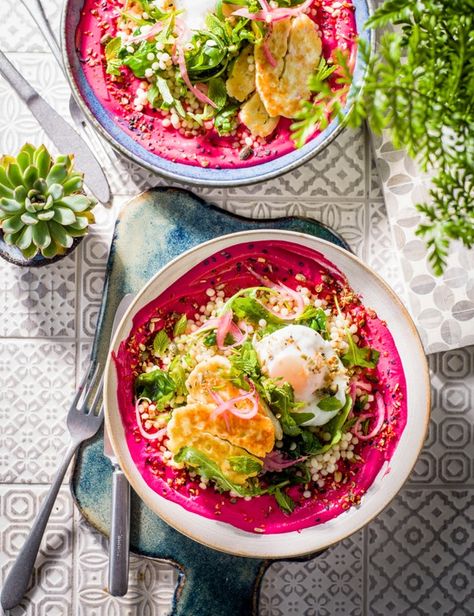 Borani Recipe with Halloumi and Beetroot Halloumi Breakfast, Easy Breakfast Bowls, Breakfast Bowls Recipe, Midweek Meals, Breakfast Bowl, Salsa Verde, Breakfast Bowls, Wholesome Food, Bowls Recipe