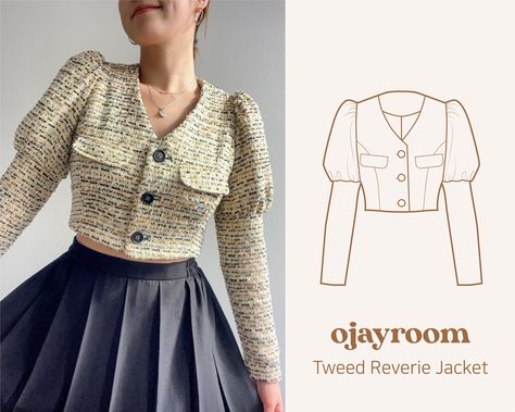 Gigot Sleeve, Spring Crops, Pattern Hack, Spring Jackets, Tweed Fabric, How To Make Shorts, Youtube Tutorials, Blouse Fabric, Photo Tutorial