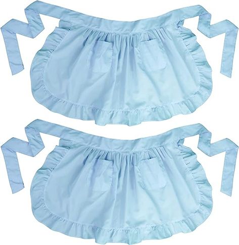 Amazon.com: LilMents Twin Pack Retro Kitchen Ruffles Waist Apron with Pockets (Sky Blue) : Home & Kitchen Waist Apron With Pockets, Branded Aprons, Ruffle Apron, Black Apron, Kitchen Prep, Cleaning Kitchen, Apron With Pockets, White Apron, Waist Apron