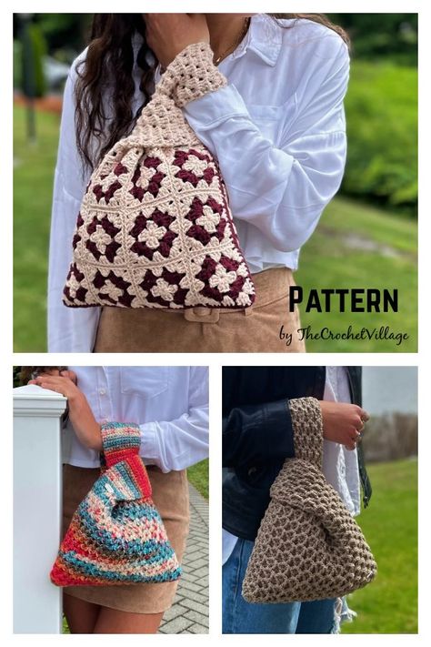 Crochet Japanese Knot Bag Pattern Free, Japanese Knot Bag Crochet, Crochet Knot Bag, Japanese Crochet Bag, Crochet Clutch Pattern, Pouch Crochet, Japanese Knot, Wool Work, Japanese Knot Bag