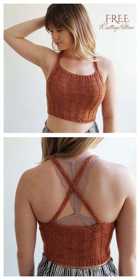 Knit Crop Top Free Knitting Patterns - Knitting Pattern Knit Crop Top Pattern, Knit Top Pattern Free, Summer Knitting Patterns, Knit Top Patterns, Bralette Pattern, Knit Summer, Summer Crop Top, Crop Top Pattern, Crop Pullover