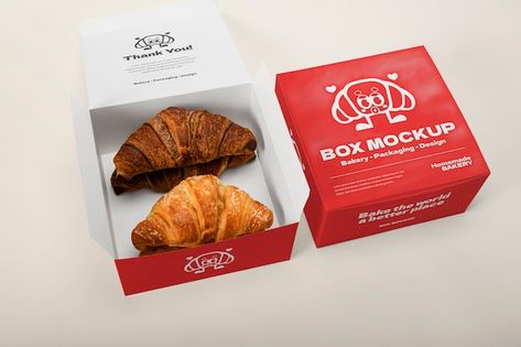 Croissant bakery packaging mockup | Premium Psd #Freepik #psd #bakery-packaging #dessert-mockup #bakery-template #pastry-mockup Croissant Box Packaging Design, Croissant Packaging Ideas, Croissant Packaging Design, Pastry Box Packaging Design, Croissant Packaging, Cake Brand Identity, Bakery Template, Croissant Bakery, Dessert Packaging Design