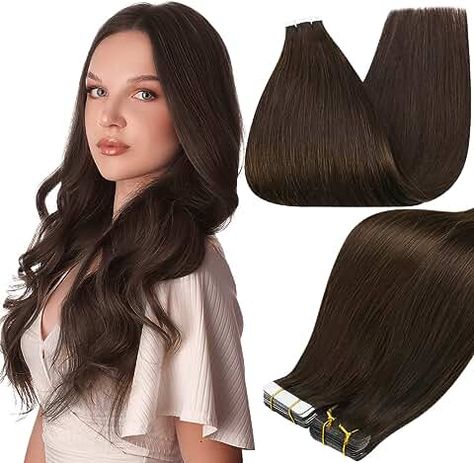 Amazon.com: Hair - International Shipping Eligible Glue In Hair Extensions, Permanent Hair Extensions, Dunner Wordend Haar, Brown Tape, Fall Hairstyles, Straight Hair Extensions, Curly Hair Types, Real Human Hair Extensions, Hair Tape