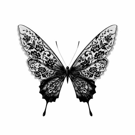 Feminine Dark Tattoos, Black Butterfly Drawing, Black Butterfly Aesthetic, Dark Butterfly Tattoo, Lace Butterfly Tattoo, Dark Butterfly, Mariposa Butterfly, Bug Tattoo, Lace Butterfly