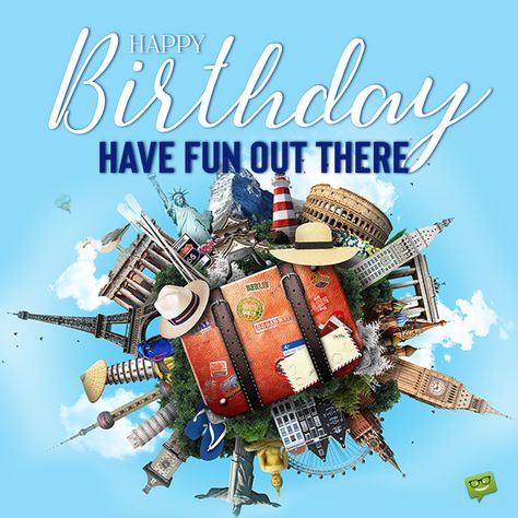 Cool birthday wish for a traveler. On image with famous landmarks of many different countries and cities. Trip Wallpaper Travel, Travel The World Vision Board, Travel The World Wallpaper, Travel Around The World Illustration, World Travel Wallpaper, Trip Vision Board, Traveling Images, Around The World Wallpaper, 40th Birthday Wishes