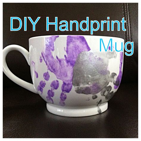 DIY handprint mug my daughter and I made, Enamel acrylic paint(make sure it's enamel!) on a ceramic or porcelain mug, coated her hand and stamped it on a few times, then used a sharpie to write the date on(this will bake on as well), baked at 300 for 45 minutes at least--seems like it would be top-rack dishwasher safe but I would hand wash it.. Handprint Mug, Handprint Christmas Crafts, Christmas Handprint Crafts, Crafts Unique, White Coffee Cup, Handprint Christmas, Paint Ceramic, Diy Mugs, Clever Gift