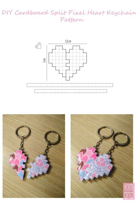 Create a beautiful cardboard keychain to offer half to your friend or your lover. Share your passion for video games. Best Friend Keychain Diy, Cardboard Keychain, Minecraft Heart, How To Make Keychains, Crochet Gift Ideas, Laminating Paper, Sweater Designs, Crochet Sweater Design, Pixel Heart