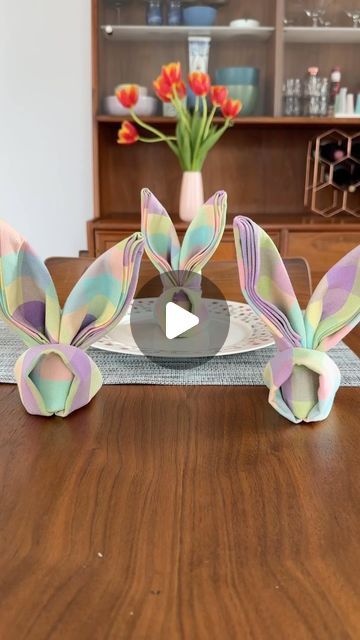 Napkin Folding Video, Bunny Napkin Fold, Cloth Napkin Folding, Bunny Napkins, Napkin Folding, March 27, Easter Rabbit, Cotton Napkins, Holiday Birthday