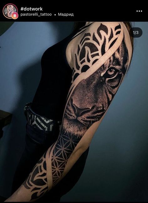 Jungle Tattoo Ideas, Animal Mandala Tattoo, Forearm Cover Up Tattoos, Geometric Tattoo Sleeve Designs, Wing Tattoo Men, Colour Tattoo For Women, Tiger Tattoo Sleeve, Ma Tattoo, Jaguar Tattoo