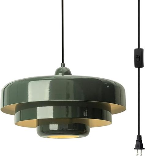 DoungRos Plug-in Green Pendant Light Fixtures, 16FT Hanging Lights with Plug in Cord 3-Layer Shade Mid Century Modern Hanging Lamp Pendant Lighting for Bedroom Dining Room Living Room - Amazon.com Mid Century Modern Dining Room Lighting, Mid Century Modern Light Fixtures, Green Pendant Light, Kitchen Island Lighting Modern, Lighting For Bedroom, Overhead Light, Mid Century Modern Lamp, Modern Hanging Lamp, Mid Century Modern Lamps