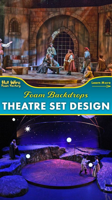 These custom theatre backdrop sets were made by the University of Arkansas Theatre Department out of foam for productions of "Man of La Mancha" and "Life is a Dream". #setdesign #stagedesign #stagebackdrop #setdesigner #backdrops Theatre Set Design, Life Is A Dream, Arch Entryway, Theatre Backdrops, Foam Props, Man Of La Mancha, Foam Factory, Theatre Props, Stage Background