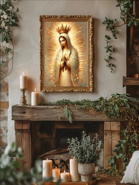 PLEASE NOTE, THIS IS A DIGITAL DOWNLOAD ONLY Our Lady of Guadalupe in a palette of creams and golds, using oil paint style. The piece reflects the elegance, serenity, and spiritual reverence. Your purchase will include 5 high resolution (300 dpi) . PDF files in the following sizes; 40x56 24x36 18x24 11x14 5x7 PLEASE NOTE, THIS IS A DIGITAL DOWNLOAD ONLY. No physical product will be shipped. All files are available immediately after purchase for download. You will receive a PDF with a download li Our Lady Of Guadalupe Art, Lady Of Guadalupe Art, Immaculate Mary, Home Altar Catholic, Crystal Room Decor, Spanish Home Decor, Diy Wedding Video, Catholic Decor, Crystal Room