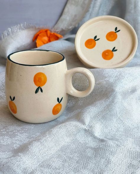 Introducing Tamarind Cup & Saucer🍊 . #cups #coffeetime #mugs #cute #pinterest #handmade #orange #art #decor #aesthetic Orange Pottery Painting, Orange Mug, Orange Cups, Orange Mugs, Serving Drinks, Orange Art, Decor Aesthetic, Pottery Painting, Cup Saucer