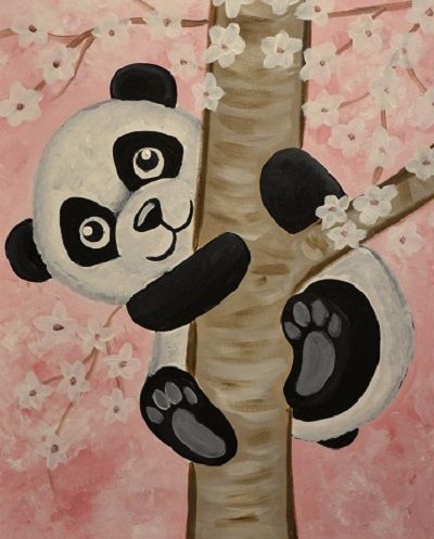 Pink Panda Panda Easy Painting, Panda Painting Easy Canvas, Panda Painting Easy, Panda Painting Acrylic, Panda Canvas Painting, Cute Panda Painting, Cute Animal Paintings, Kids Canvas Painting, Panda Painting