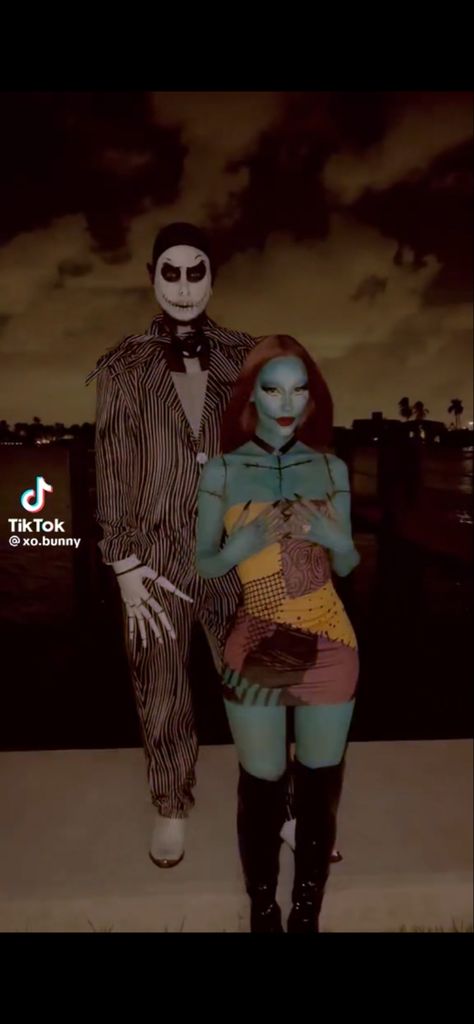 Jack The Skeleton And Sally Costume, Sally And Jack Costume Couple, Sally And Jack Skellington Costume, Jack And Sally Skellington, Gothic Halloween Couples Costumes, Jack Skeleton And Sally Costume, Shark Tales Couple Costume, Gothic Couple Halloween Costume, Sally And Jack Halloween Costume