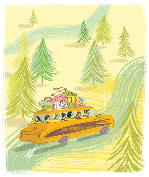 Road Trip Illustration, Trip Illustration, Nostalgic Summer, Camping Icons, Illustration Work, Conceptual Illustration, Summer Vacations, Car Illustration, Summer Road Trip