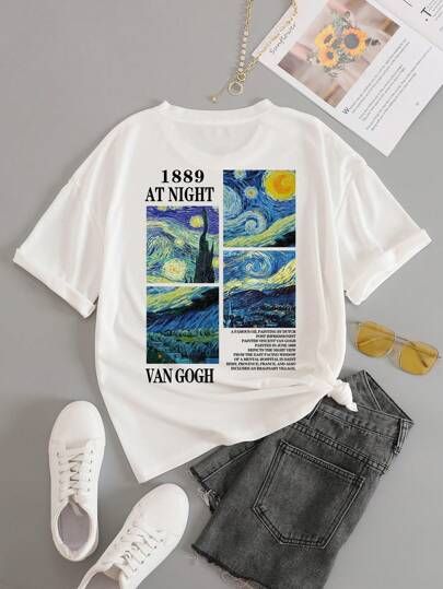 Harajuku Aesthetic, Aesthetic T Shirts, Buy Tshirts, Art Shirts, Print Tee, Vincent Van Gogh, Summer Tops, Printed Tees, Top Casual