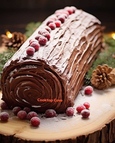 Christmas Log Cake, Yule Log Cake Recipe, Whipped Chocolate Frosting, Yule Log Recipe, Chocolate Log, Recipes Using Cake Mix, Yule Log Cake, Holiday Desserts Table, Christmas Cake Designs