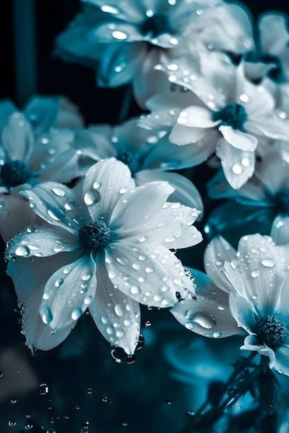 Fleurs Bleues Avec Des Gouttes D'eau Sur... | Premium Photo #Freepik #photo #fleur-3d #illustration-botanique #floral-illustration #pivoine Stickers Of Flowers, Blue Aesthetic Images, Pretty Backrounds, Fleur Aesthetic, Blue Flowers Garden, Blue Roses Wallpaper, Photo Bleu, Blue Vibes, Blue Things