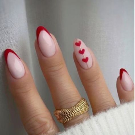 valentines day heart nails
almond shaped acrylic nails
red heart nails
bling nails
nail art design
home manicure
nail jewels Unghie Sfumate, Milky Nails, February Nails, Smink Inspiration, Casual Nails, Makijaż Smokey Eye, Heart Nails, Valentine's Day Nails, Valentines Nails