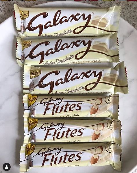 Galaxy UK - White Chocolate & Galaxy White Flutes! Galaxy Chocolate Aesthetic, Chocolate Galaxy, Chocolate Aesthetic, Biscuits Packaging, Galaxy Chocolate, Disneyland Food, Candy Bars, Girly Images, Happy Words