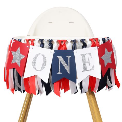 PRICES MAY VARY. ADD THE HIGHLIGHT TO THE PARTY - this red white blue highchair banner is a nice addition to the boy’s first birthday party.it can decorate the party venue very well and add some extra sparkle at your little one’s first birthday celebration. IDEAL DECORATION - its design can be applied to nautical theme birthday party/patriotic theme birthday party/boy first birthday party and so on.it can be used on window ,table ,room, branches,doorway,party background.so you can fully unleash your creativity and decorate it in the places you like. HIGH QUALITY - the banners are all hand craft of a high quality.the star cards and one cards are firmly fixed to the banner and will not easily fall off.we use high-quality cardstock and silk ribbon.the ribbon is sturdy and the cardstock won’t Patriotic 1st Birthday, July Baby Birthday, I Am One Birthday, 1st Birthday Highchair Banner, 1st Birthday Boy Themes, One Highchair Banner, Banner Product, Window Table, Blue Birthday Parties