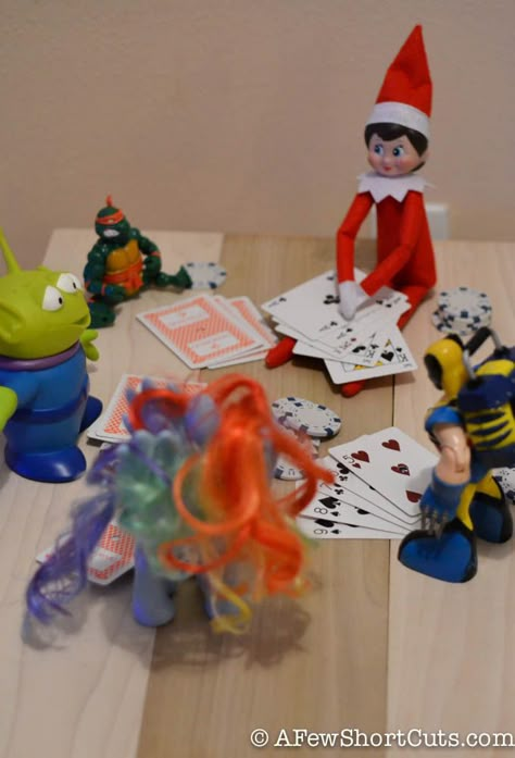 Share Tweet + 1 Mail Ha.  Alfie apparently cleaned up last night. Looks like it was poker night. Ra ... Elf On The Shelf Idea, Elf Magic, Awesome Elf On The Shelf Ideas, Xmas Elf, The Creeper, Elf Antics, Elf Fun, Night Elf, Poker Night