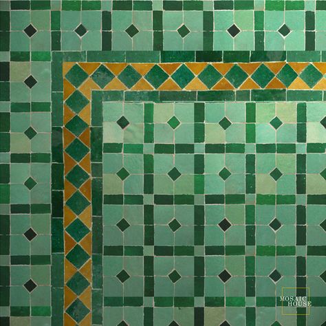 Zellige Mosaic, Green Moroccan Tile, Cement Bathroom Floor, Kitchen Tile Mosaic, Green Mosaic Tile, Green Mosaic Tiles, Cement Bathroom, Tiles For Home, 60s Interior