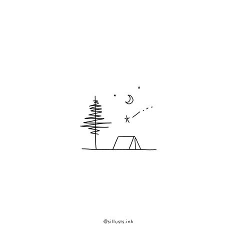 Insta: @sillusts.ink 💖 #fineline #finelineart #finelineworld #finelinework #finelineartist #finelinetattoo #tattoo #tattooideas #world #minimalist #minimalisttattoos #minimalista Fine Line Camping Tattoo, Linear Tattoo Minimalist, Hike Tattoo, Cabin Tattoo, Outdoor Tattoo, Camping Tattoo, Minimalist Cottage, Adventure Tattoo, Style Japonais