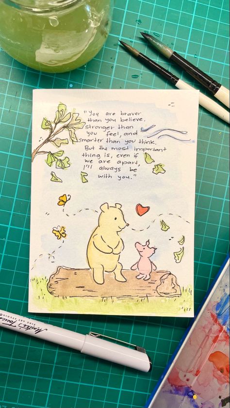 winnie the pooh and piglet card with watercolors Winnie The Pooh Card, Winnie The Pooh Drawing, Winnie The Pooh And Piglet, Pooh And Piglet, Oil Pastel Paintings, Pastel Paintings, Bday Gift, Flower Art Drawing, Watercolor Card