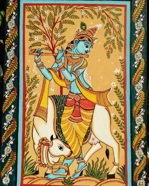 Pattchitra Painting Designs, Krishna Pattachitra Paintings, Pattchitra Design, Patta Chitra Paintings, Onam Painting, Patta Painting, Patachitra Paintings, Pattachitra Paintings, Pattachitra Art